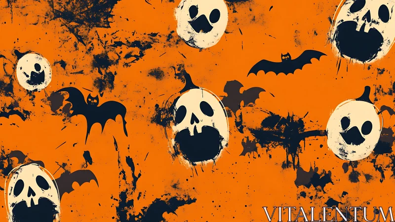 Repeating skull and bat silhouettes overlay orange grunge field