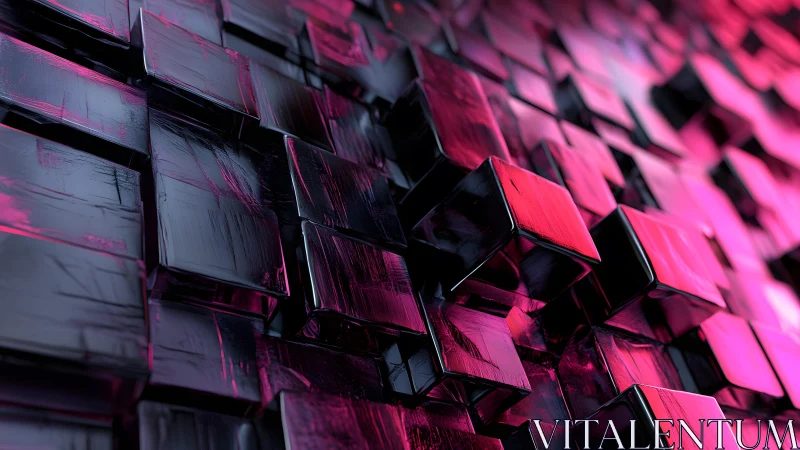 Abstract 3D Black and Pink Cubes with Glossy Texture.