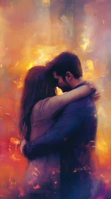 Couple Embracing in Ethereal Golden Firelight.