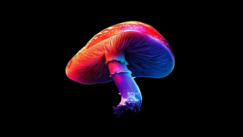 Glow-lit neon mushroom drifting in a dreamy dark night.