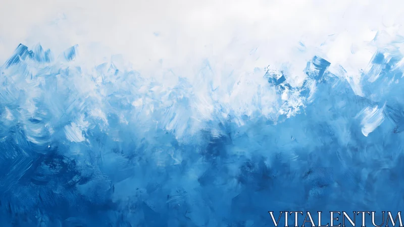 Abstract Blue Ocean Waves in Modern Impressionist Style Painting.