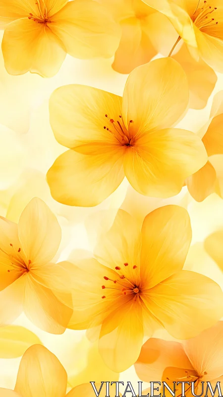 Yellow Botanical Flowers with Red Stamens