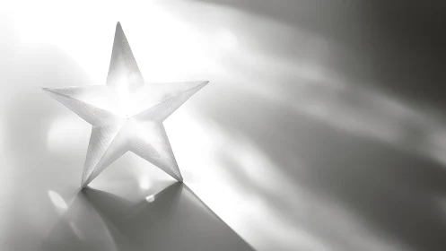 Translucent white star sculpture casts radiant light beams.