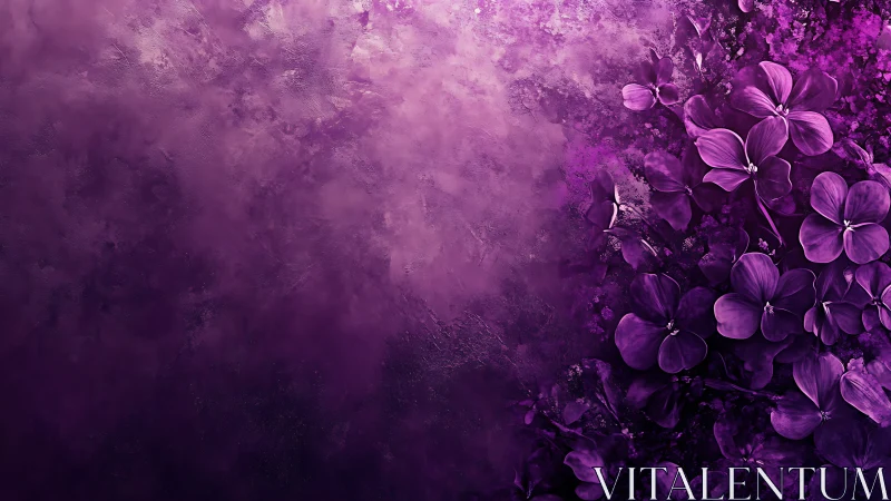 Purple Floral Composition with Atmospheric Gradient and Textural Depth