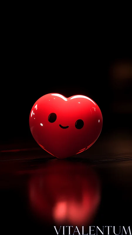 Luminescent Red Heart with Anthropomorphic Features Under Dark Ambient Lighting