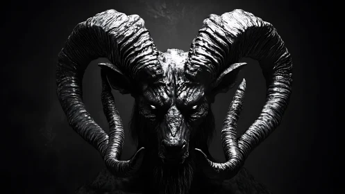 Monochrome demonic ram bust rendered with dramatic rim lighting
