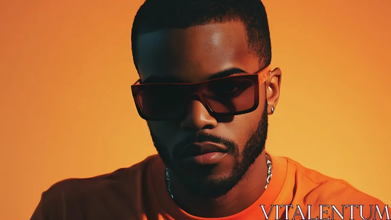 Monochrome orange portrait with high-contrast optical shading.