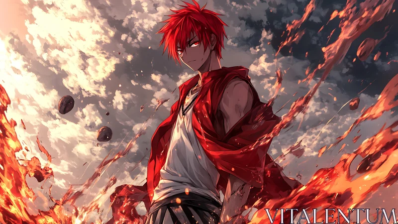 Crimson stormwalker bends molten fire beneath burning skies