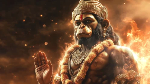 Regal simian deity rendered in high-contrast 3D illumination