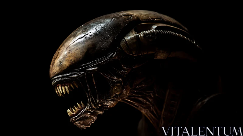 Biomechanical xenomorph profile under high-contrast cinematic lighting.