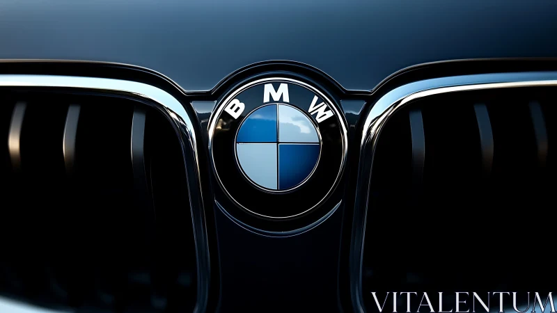 Gleaming car emblem with cool blue glow and bold style.