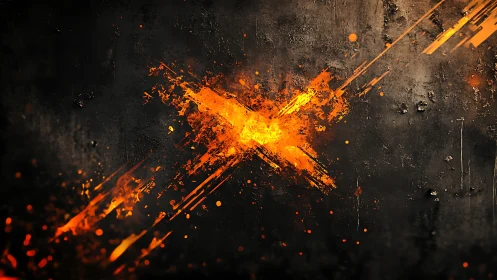Fiery Abstract X on Grunge Background Digital Art.