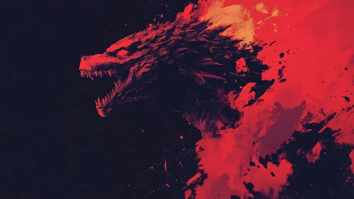 Chromatic kaiju profile rendered in eruptive vector abstraction.