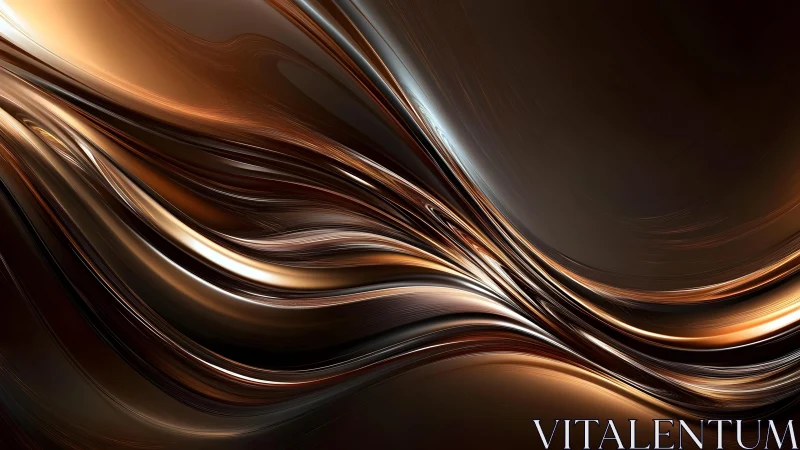 Flowing Metallic Abstract Waves in Warm Brown and Gold Tones.