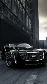 Sleek black Cadillac concept coupe dominates empty city street