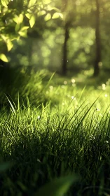 Morning sunlight tiptoes through whispering forest grass