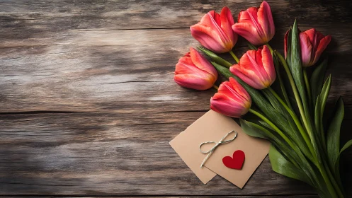 Tulip confessions and paper-heart promises on rustic wood.