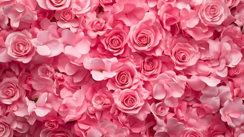 Pink Roses and Petals in Full Bloom Display