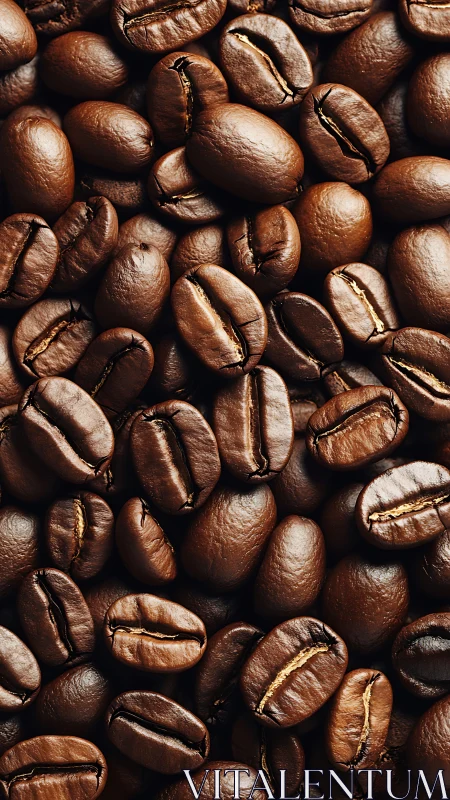 Roasted coffee beans fill frame with glossy brown surfaces