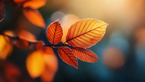 Vibrant autumn leaves in soft sunlight, nature close-up photography.