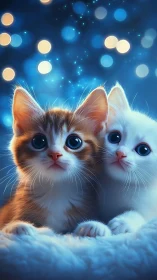 Two Cats with Large Eyes Against Bokeh Background