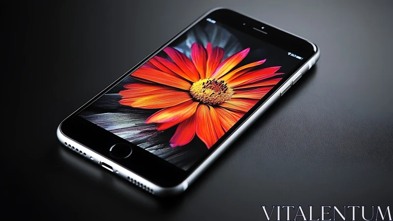 Vibrant Red Daisy Glows on Modern Smartphone Display