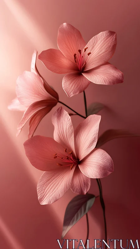 Soft Pink Flowers with Translucent Petals and Dramatic Lighting.