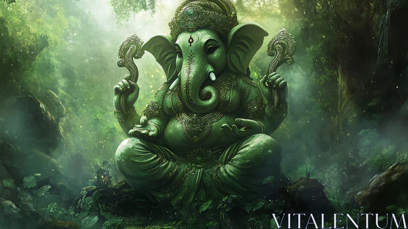 Forest deity statue with ornate elephant-headed figure.