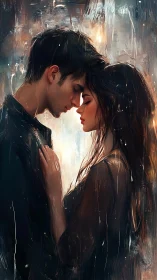 Romantic Couple Portrait: Luminous Chiaroscuro with Digital Paint Strokes