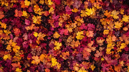 Crimson and gold autumn leaves form a vibrant seasonal carpet