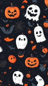 Digital Halloween ghost and pumpkin seamless pattern design.