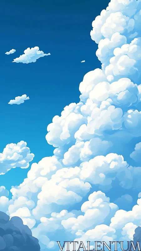 Soft summer clouds rise gently into a calm blue sky