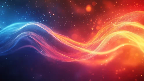 Dual luminous energy waves intertwine across a bokeh field