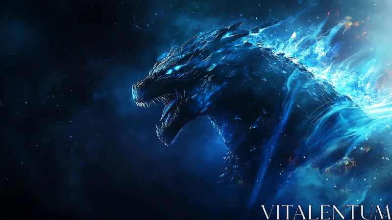 Luminescent kaiju profile radiates blue plasma energy arcs