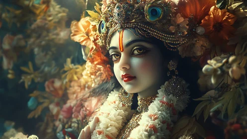 Divine goddess portrait glows in jeweled floral splendor.