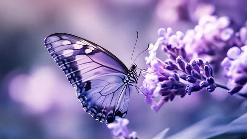 Lavender-winged butterfly sipping dusk-tinted blossom dreams.