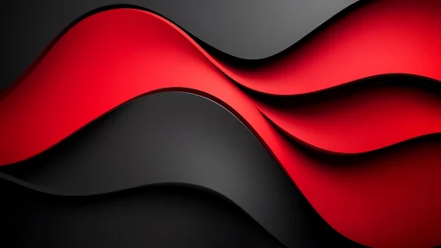 Abstract red and black curved waves, modern 3D layered design.