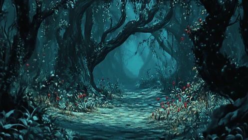 Enchanted Forest Stream: Mystical Pathway Through Ancient Trees.