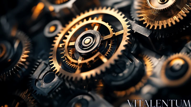 Golden clockwork gears in a quietly intricate dance.