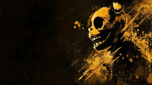 Digital painting of golden skull character with splatter abstraction.
