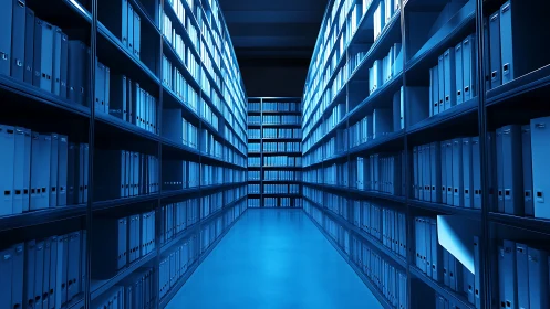 Endless blue archive shelves keep knowledge neatly in reach