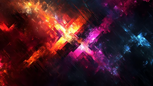 Vivid Abstract Digital Art with Fiery and Electric Geometric Patterns.