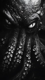 Monochrome tentacled horror glares from the engulfing dark