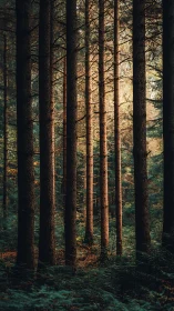 Crepuscular Rays Filter Through Tall Forest Canopy