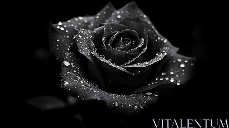 Nocturne rose shimmers under jeweled midnight raindrops.