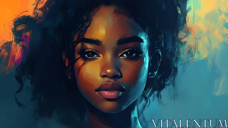 Portrait of quiet strength in glowing teal and ember light.