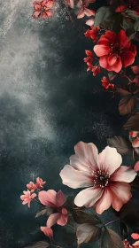 Stratified Floral Composition Against Weathered Tonal Field.