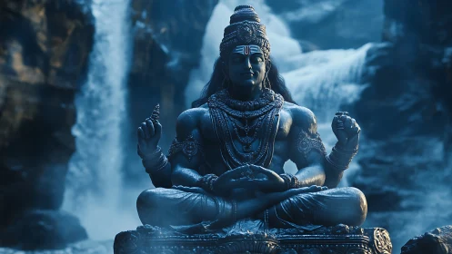 Moonlit river sage in meditative thunder of waterfalls.