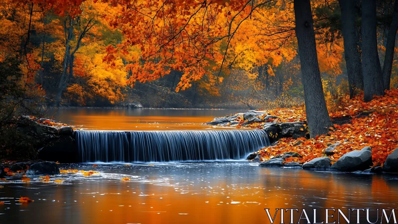Golden autumn waterfall invites quiet reflection and calm