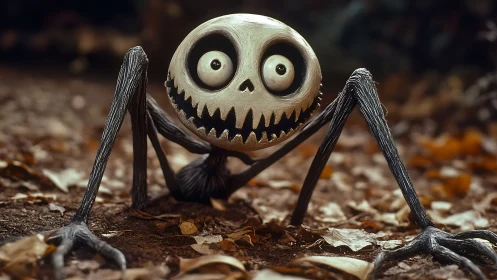 Arthropodic skull-creature on forest floor, high-detail render.